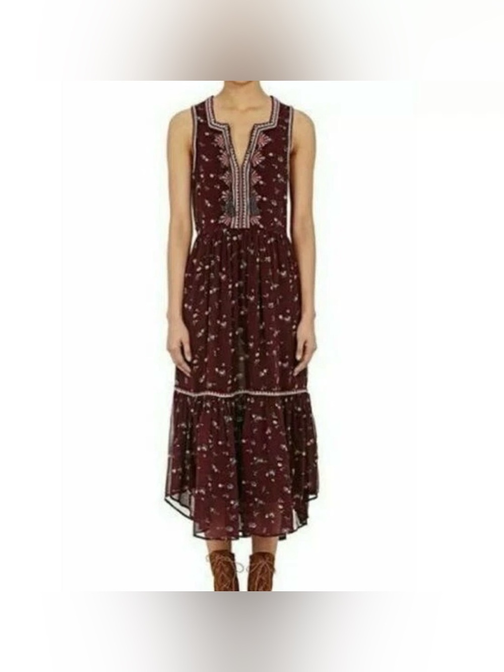 Ulla Johnson Silk Leena Floral Embroidered Burgundy Midi Dress 10